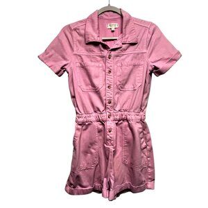 Francescas Harper‎ Romper Chrissy Denim Pink Button-Front Short-Sleeve Elastic S
